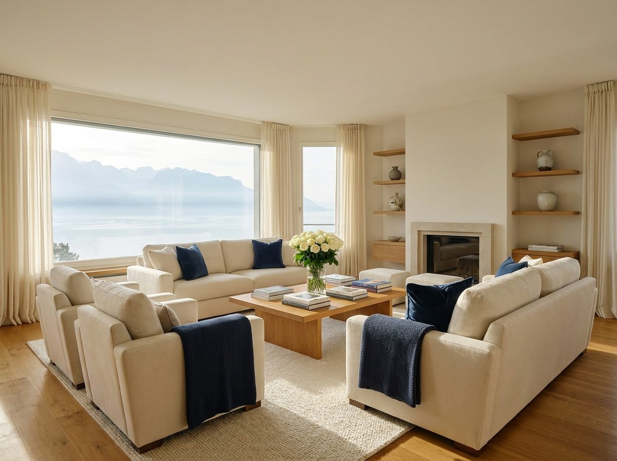 Intérieur élégant avec vue sur le Lac Léman